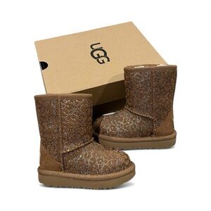 UGG Little Girl Tan Glitter Floral Boots